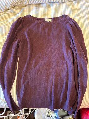 LOFT Plum Ribbed Crewneck Sweater